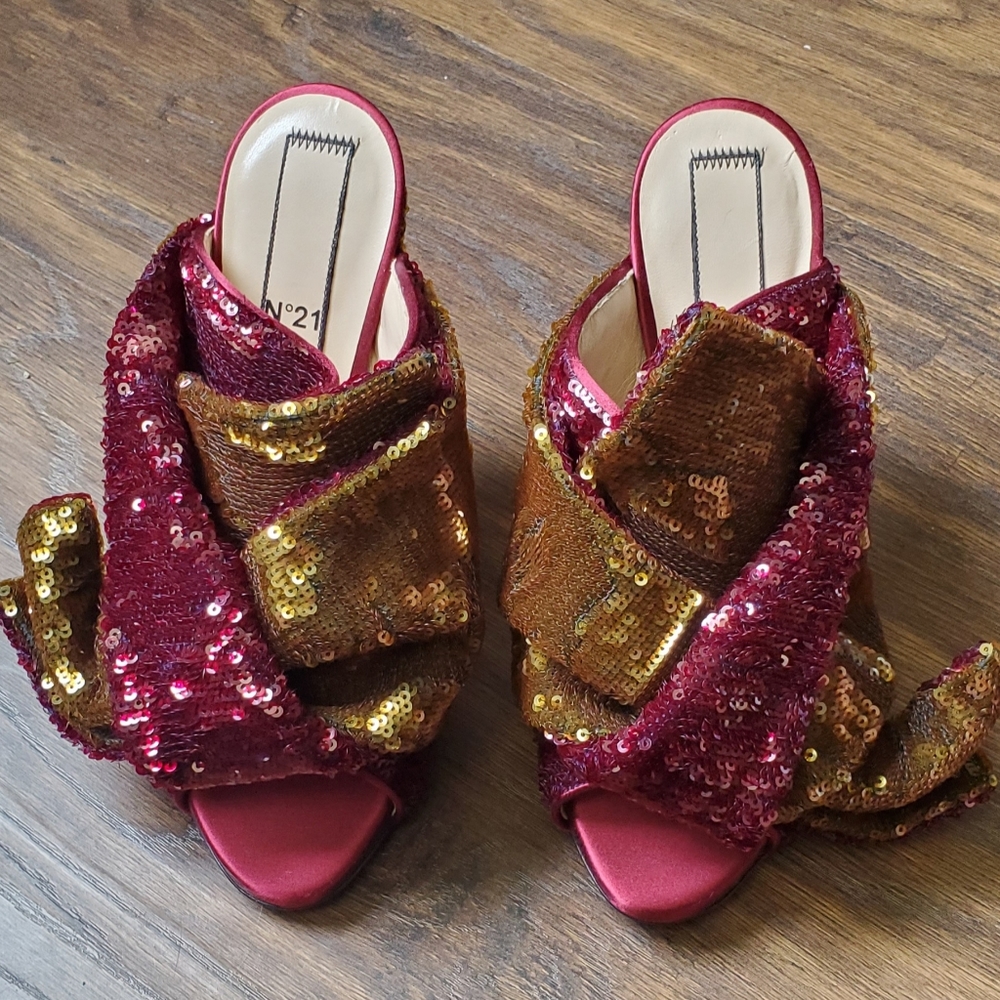 N°21 Sequin Peep-Toe Mules Size 39 US 8.5 - Picture 1 of 6